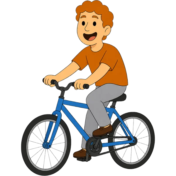 Finn, personnage de Wakeup Buddy, fait du vélo
