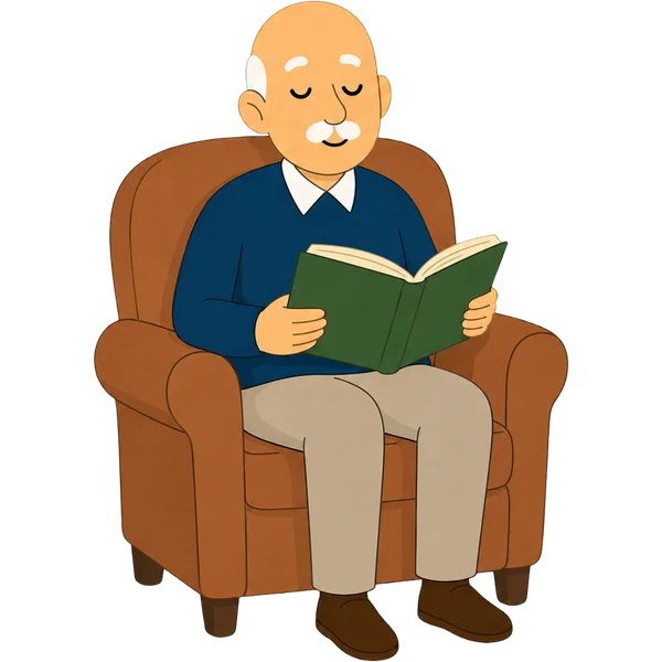 Walter, personnage de Wakeup Buddy, lit un livre
